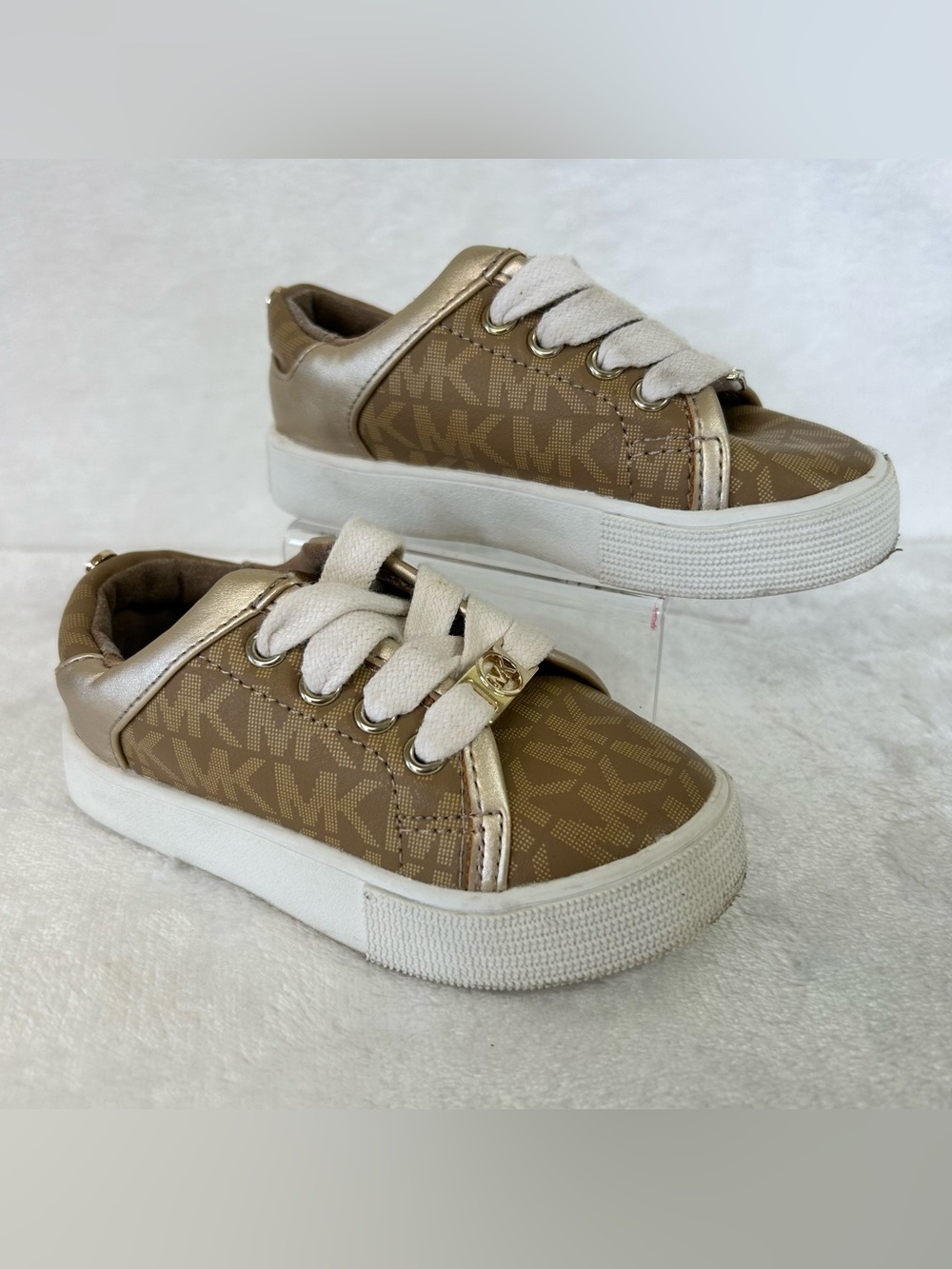 Michael Kors Kids Girls Sneakers Size 6 Brown Gold Lorena Lace Up Shoes